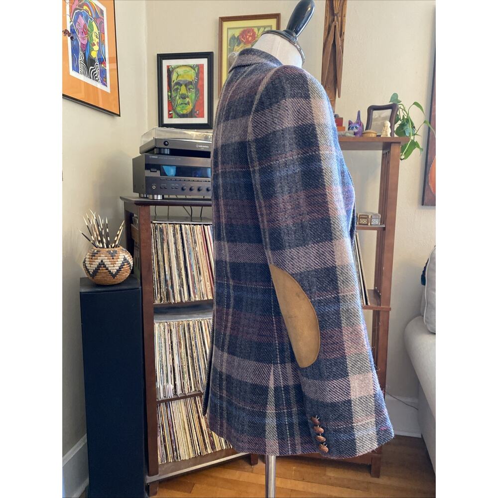 Vintage S/M Evan Picone Wool Blend Plaid Blazer Womens Coat Jacket Elbow Patches - Picture 3 of 16